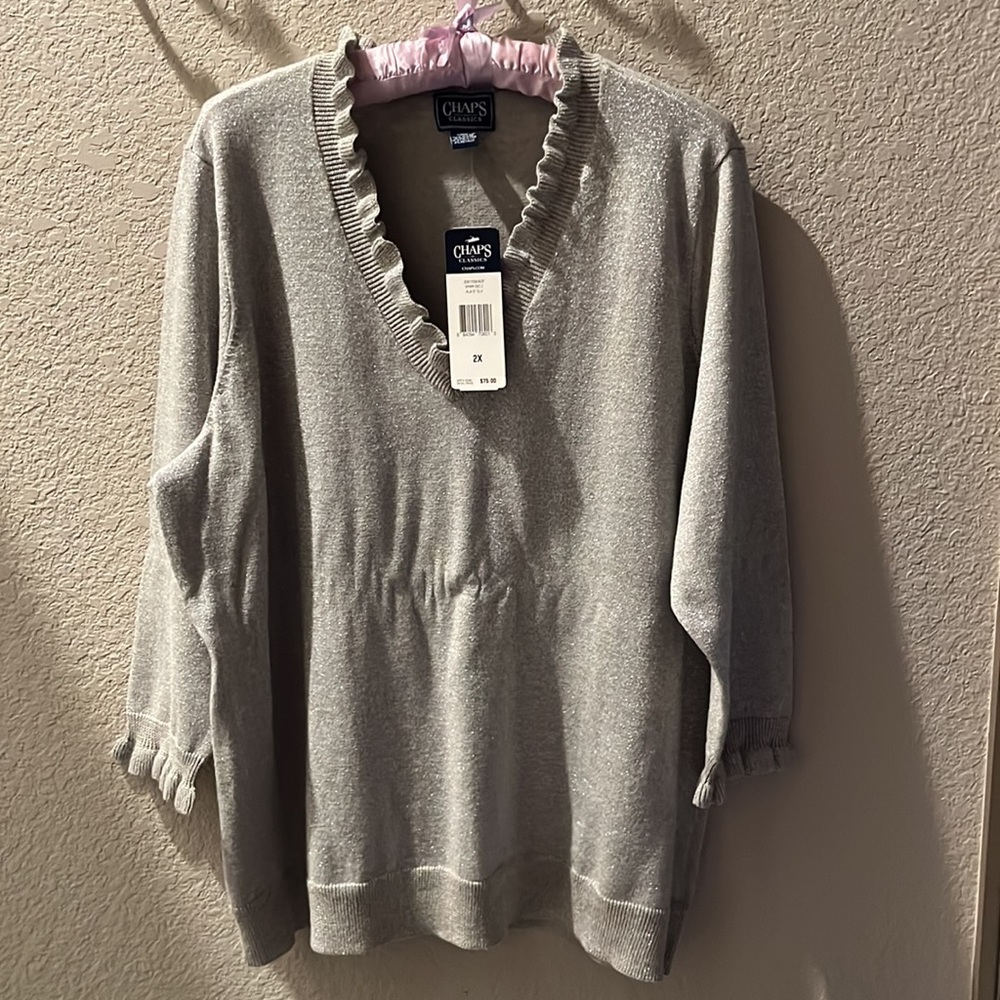 Chaps Women’s Size 2x Silver Glitter Sweater NWT